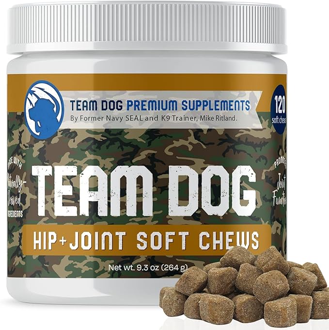 TEAM DOG Hip and Joint Chews for Dogs | Arthritis & Joint Support Supplements for Dogs | MSM, Chondroitin & Glucosamine | Small, Medium & Large Breed | Chicken, Duck & Pea Flavor | 120 Count