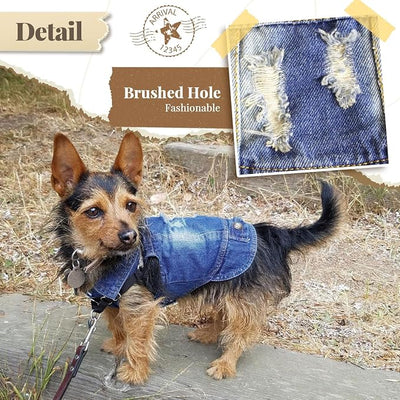 Cool Dog Jean Jacket Small Puppy Outfits Frenchie Clothes Denim Coats for Small Medium Dogs Cats Boys Girls Pet Vest Dog Shirt Clothing Doggy Costume (Blue, M（Suggest 6-9 lbs）)