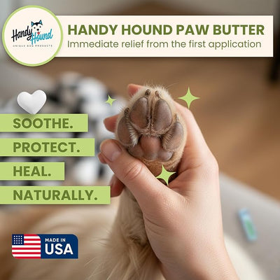Handy Hound Paw Butter Dog Paw Balm for Dry Cracked Paws, Lick Safe, 1 oz | All natural nourishing balm soothes paws, nose and dry skin, mess-free twist-up stick, made in the USA