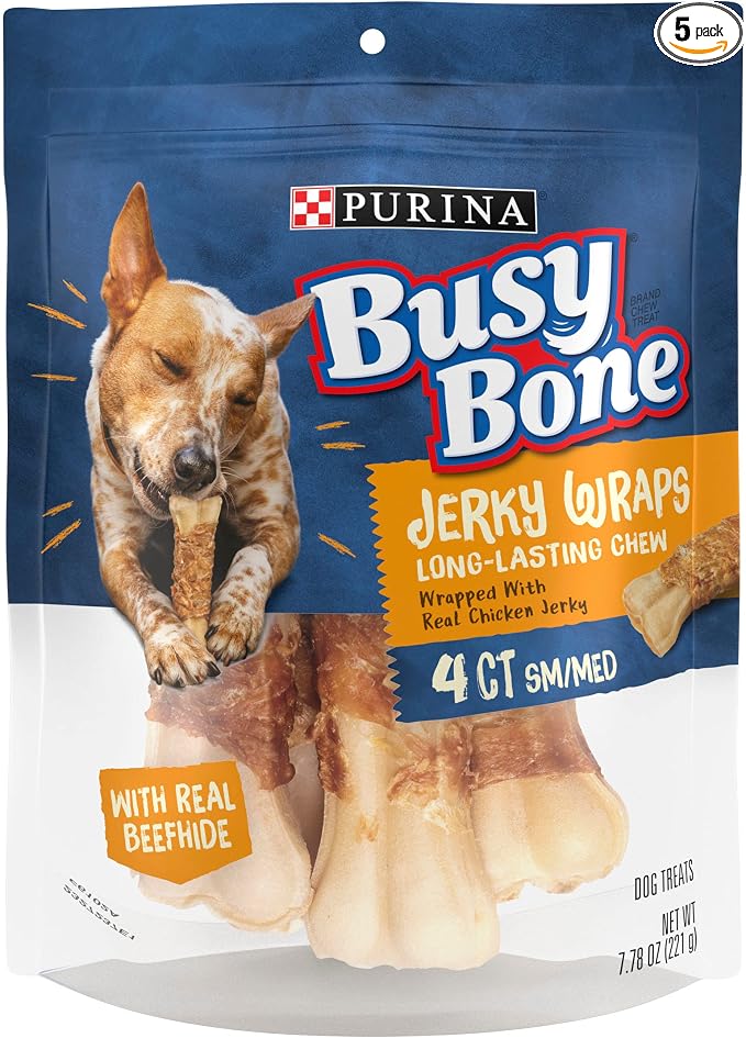 Purina Busy Bone Jerky Wraps Grain Free Small/Medium Breed Beefhide and Chicken Jerky Dog Treats - (Pack of 5) 4 ct. Pouches