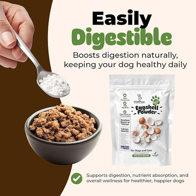 8oz ChefPaw Eggshell Powder for Dogs – Natural Calcium Supplement for Bone Health - Free Chefpaw Nutrition App Access – 100% Powderized - Safe for Homemade and Raw Dog Food Diets