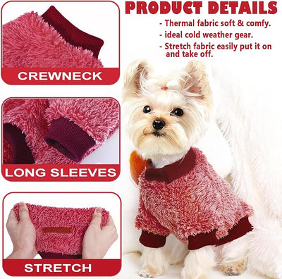 Fleece Dog Sweater,Dog Christmas Outfit,Soft Fuzzy Warm Clothes for Small Dogs Girl Boy,New Year Winter Coat Flannel Puppy Jacket Pet Clothes Outfit Sweater for Chihuahua(M, Red)