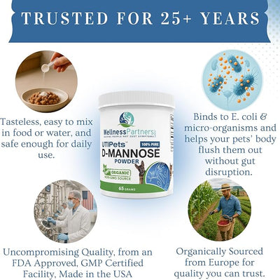 UTI Pets Pure D-Mannose Non GMO Organically Sourced Powder 65gram jar