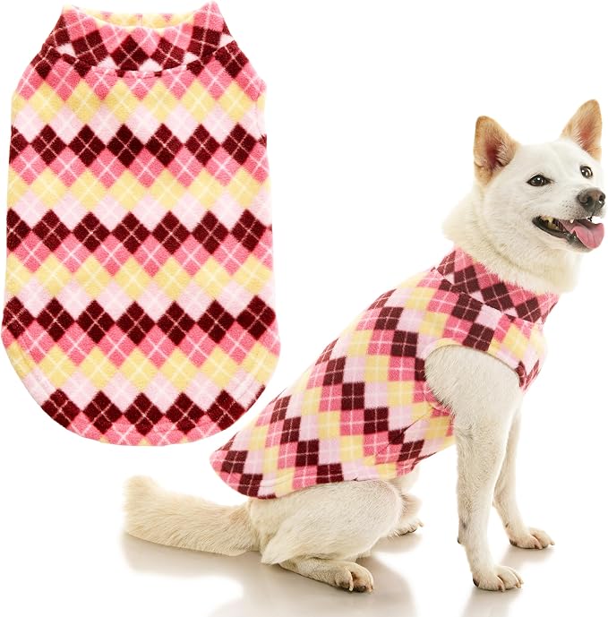 Gooby - Stretch Fleece Vest, Pullover Fleece Vest Jacket Sweater for Dogs, Argyle Pink, Large