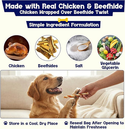 Beefeaters Beefhide 5in Twist Sticks with Real Chicken 1.41 Ounce (Pack of 12) - Dog Rawhide Chews for Clean Teeth & Training, High Protein Dog Treat Chews, Chicken Wrapped Rawhide Sticks