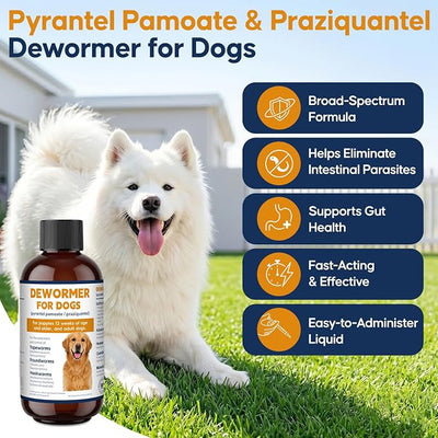 Dewormer for Dogs and Puppies, 7-Way Dog Wormer Oral Liquid with Pyratl Pamot & Prziqtl, Broad Spectrum Worm Support for Tapeworms, Roundworms & Hookworms, 100ml