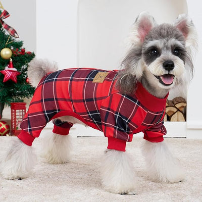 XPUDAC 4 Pack Plaid Dog Pajamas Outfits Cozy Doggy Clothes for Medium Large Dogs Girl Boy Puppy Onesie for Christmas Pet Pjs Jammies, 3XL