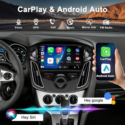 4G+64G Car Radio for Ford Focus 2012-2018: Upgrade Android 15 9" Touch Screen Stereo Head Unit Wireless CarPlay Android Auto, BT 5.4, WiFi 6, GPS, FM, RDS, EQ, SWC, 1080P Backup Camera