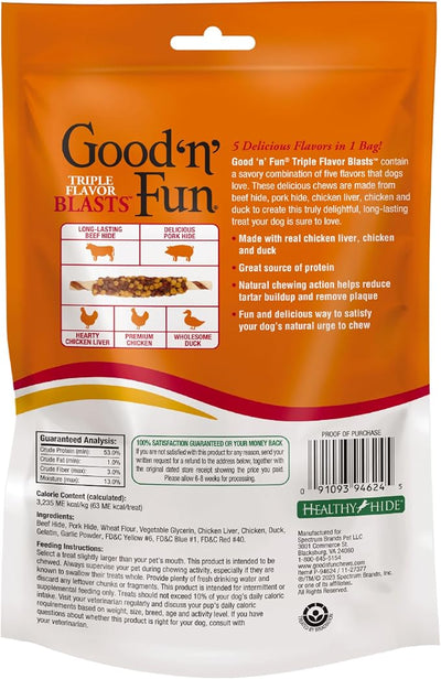 Good 'n' Fun Triple Flavor Blasts for All Dogs, 4 Ounces, Treat Your Dog to Long-Lasting Chews Made with Chicken Liver, Chicken & Duck (Pack of 2)