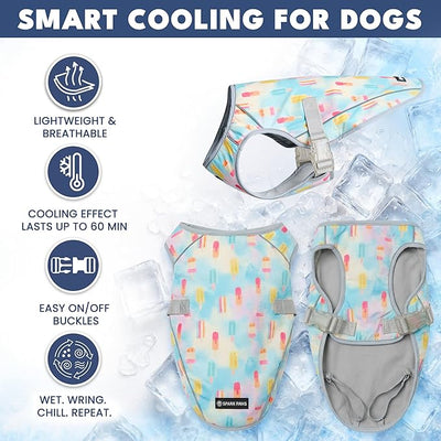 Spark Paws Dog Cooling Vest - SPF 50 UV Sun Protection - Summer Heat Relief Gear for Dogs, Lightweight, Evaporative Cooling - Dog Anxiety Relief Vest During Hot Days - Popsicles - Size XL