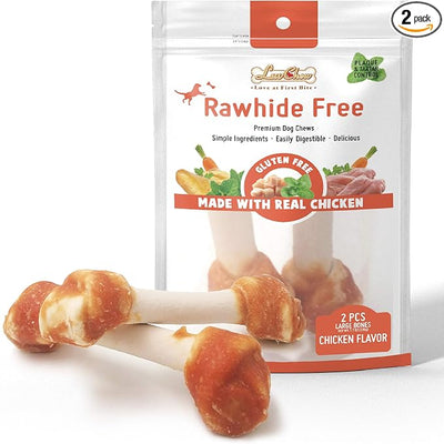LuvChew Premium Dog Bones, Rawhide-Free, Made with Real Chicken and Wholesome Vegetables, Made with Limited Ingredients (Large 2pcs/Pack)