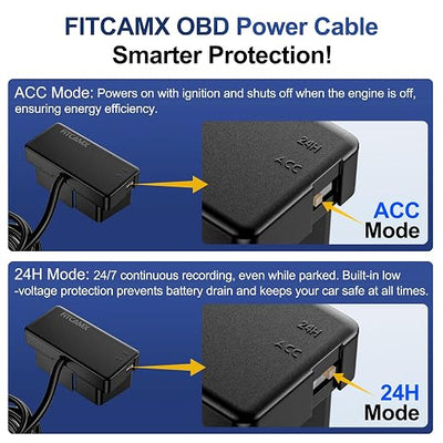 FITCAMX OBD Cable Dash Cams, Upgrade Parking Monitoring, Hardwire Wire Kit Accessories