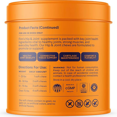 Finn Hip & Joint Chews for Dogs | Glucosamine, Chondroitin & MSM | 90 Ct