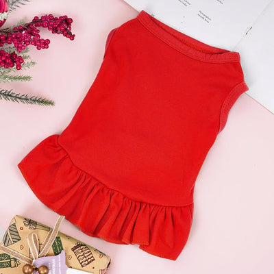 Dog Dresses Cat Skirt Solid Color Dog Clothes Summer Sleeveless Puppy Girl Clothes for Small Pet Dogs Cats (Red, Small)