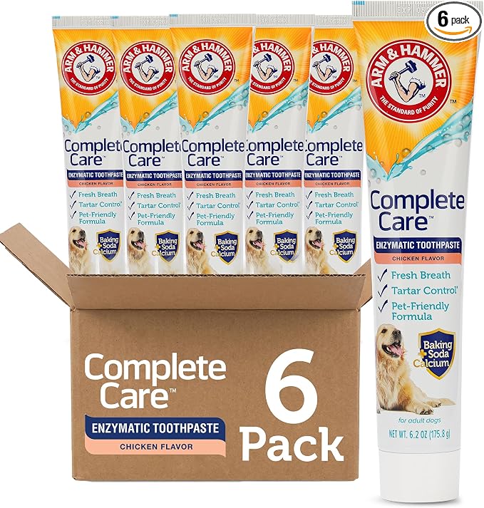 Arm & Hammer Complete Care Enzymatic Dog Toothpaste with Baking Soda and Calcium, Fluoride-Free Chicken Flavor for Plaque, Tartar, and Fresh Breath, 6.2 Oz Value Size - 6 Pack