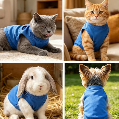 Dog Blue Tank Top Blank Pet Apparel Cotton Small Animal Outfit Puppy Clothes Yorkie Clothes (Neck Girth 12.99'')