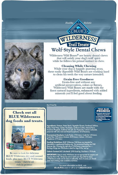 Blue Buffalo Wilderness Wild Bones Grain-Free Dental Chews Dog Treats, Large, 27-oz Bag, (Pack of 2)