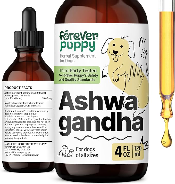 Forever Puppy Ashwagandha Drops for Dogs - Calming Care with Ashwagandha Root Tincture - Liquid Alternative to Calming Chews for Dogs' Composure & Relaxation - Canine Vitamins and Supplements - 4 oz