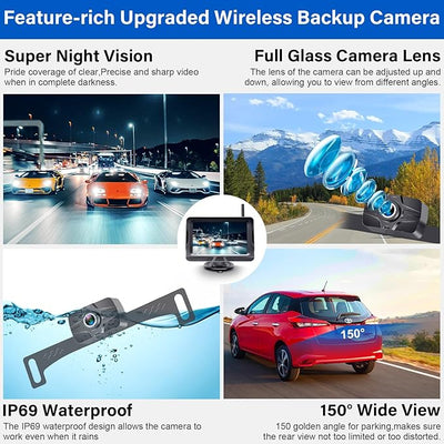 HD 1080P 5 inch Wireless Backup Camera for Truck: Clear Day & Night Vision | 15 Mins Easy Install for Car Trucks SUV Camper Parking Safety Assistance
