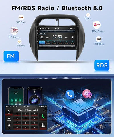 8Core 4+64G Car Stereo for Toyota RAV4 2003 2004 2005 Wireless Carplay Android Auto,9 inch 1280 * 720P IPS Touch Screen Radio, Android/GPS/WiFi/32EQ DSP Audio/Bluetooth/SWC/Backup Camera