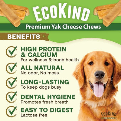 EcoKind Yak Cheese Himalayan Dog Chews, Yak Chews for Large Dogs, Long Lasting Bone for Aggressive Chewers, Only 3 Ingredients, Natural High Protein Treats, No Additives, Lactose Free, Large - 1 Chew