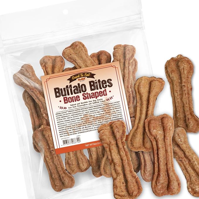 Gootoe Natural Buffalo Dog Treats, Bone Shaped, 8 oz | Low-fat chews for training rewards, limited ingredient, for small dogs and puppies