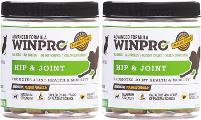 WINPRO Hip & Joint Supplement for Dogs Plasma Powered Soft Chews for Joint Health & Mobility Fast-Acting with Collagen & Natural Ingredients for Dogs of All Breeds – 120 Chews (2 Canisters)