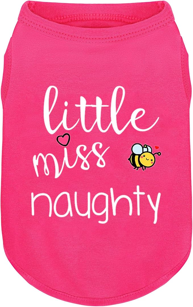 Pink Cotton Dog Shirt with 'Little Miss Naughty' Bee Print, Soft & Breathable Pet Apparel for Small to Large Dogs, All-Season Sleeveless Vest, Cute and Comfortable Dog Outfit.Pink XXL
