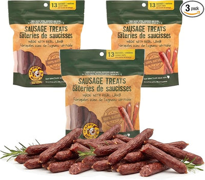 Happy Howie's Sausage Treats - Healthy Dog Treats, Flavorful Slow Cooked Lamb, Natural Ingredients, Chewy Dog Treats, Hormone Free-Lamb, (Pack of 3)