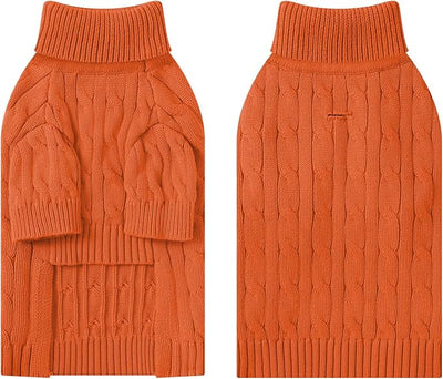 Small Dog Thermal Pullover Sweater, Classic Turtleneck Cable Knitwear Dog Clothes for Cold Weather Warm Pet Clothes for Chihuahua, Bulldog, Dachshund, Pug Orange Medium