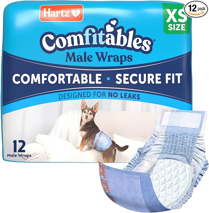 Hartz Comfitables Disposable Male Dog Wraps with Stretchy Waistband, Extra Small 12 Count