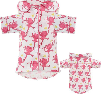 Dog Shirts for Small Dogs Puppy Pajamas Cute Pet Clothes Soft Button Down T Shirt Summer Outfit (Pink Monkey, XS)