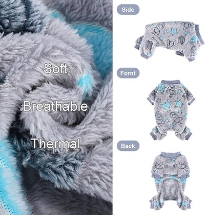Sebaoyu Dog Pajamas for Small Dogs, Glow in Dark Tie Dye Unicorn Doggy Sweater, Super Soft Velvet Material Chihuahua Yorkie Tiny Doggie Clothes Outfits (Grey, Small)