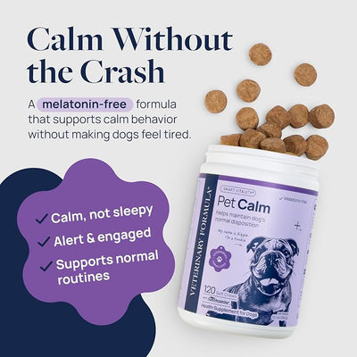Veterinary Formula Pet Calm 120ct – Vet-Formulated Calming Chews for Dogs with L-Theanine, L-Tryptophan for Behavior Support, Relaxation Treats, Puppy Chews for Stressful Situations, Dog Calming Aid