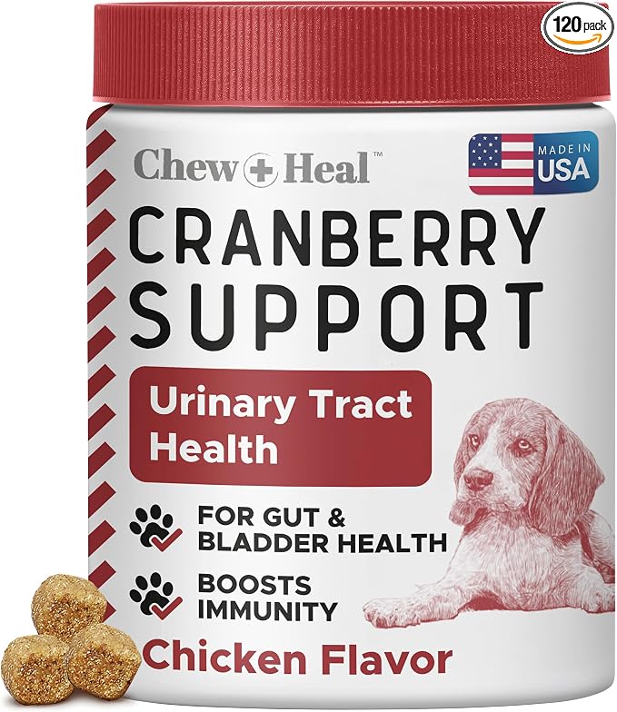 Dog UTI Treatment Cranberry Supplement for Dogs, 120 Soft Chews - Natural Urinary Tract Infection Support and Healthy Bladder Control – Made with Echinacea and Vitamin C