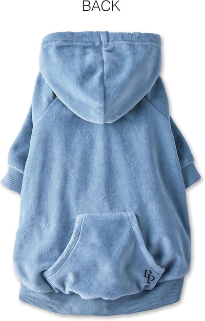 Pet Passion Cooper II Organic Cotton Velour Dog Hoodie Pet Coat for Small, Medium and Large Dogs, Faded Denim, X-Small (5-12 lbs)