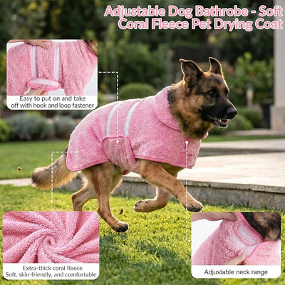 Bienbee Dog Bathrobe, Quick Drying Super Absorbent Pet Robes for Small Medium Large Dogs, Drying Coat for After Bath & Swim, Warm & Cozy Dogs Towels, Dog Puppy Bath Supplies, Pink S