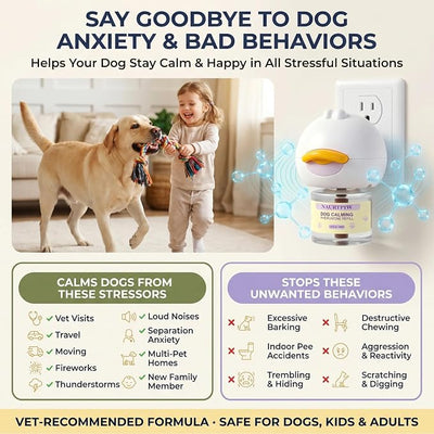 Dog Calming Diffuser – 3 Plug-in + 6 Refills, 180-Day Stress Relief, Dual-Pheromone Formula for Anxiety, Barking, Chewing & Indoor Peeing, Advanced Dog Calming Pheromones Diffuser Kit