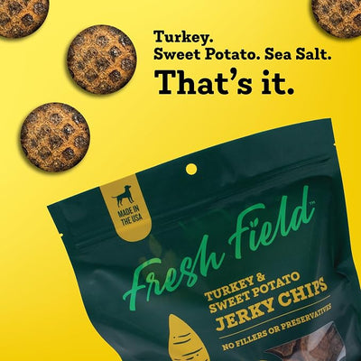 Fresh Field Turkey & Sweet Potato Jerky Chips, 14 oz – All-Natural Dog Treats, USA Made, Ideal for Allergies & Weight