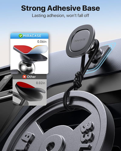 Miracase for MagSafe Car Mount【Strong Magnets】 Magnetic Phone Holder for Dashboard，360 Adjustable Car Phone Holder, Compatible with Garmin GPS iPhone Android and All Smartphones, Black