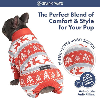 Spark Paws Dog Christmas Pajama, Dog Recovery Suit Male, Onesie, Ultra-Soft and 4-Way Stretch, for Small Medium and Large Breeds - Winter Wonderland - XL