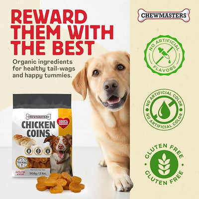 Chewmasters Chicken Coins Training Dog Treats - Real Chicken, Low Fat, Wheat-Free and Gluten-Free Protein Packed Dog Chicken Treats, No Corn or Soy, Healthy Bites for Training, 2 lb