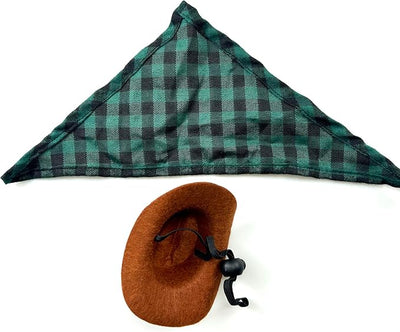 Cute Rabbit Cowboys Hat and Scarf Set, Funny Rabbits Pet Cowboy's Hat Scarf Outfits, Rabbits Dog Cat Pets Halloween Costume Hats Clothes Bunny Stuff Gifts Supplies Accessories (Coffee-Green Grid)