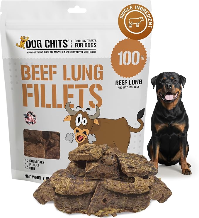 Dog Chits Beef Lung Fillets Dog and Puppy Treats – All Natural Chews for Dogs – Grain-Free, High-Protein, Low Fat Single Ingredient Dog Treat – Ideal for All Dogs – Large, 10 oz – Made in USA