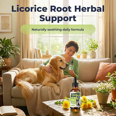 Licorice Root Drops for Dogs – Herbal Throat & Respiratory Comfort Support, Digestive Balance & Skin Wellness, Liquid Licorice Root Extract, Easy Daily Supplement, 2 fl oz (60 mL)