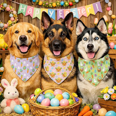 Abbylike 50 Pcs Easter Dog Bandanas Bulk Bunny Egg Carrot Bandanas for Dogs Triangle Kerchief Bibs Scarf Set for Pet Easter Costume Photo Props Accessories Pet Shops, 25 Styles (31.5 x 21.7 x 21.7)