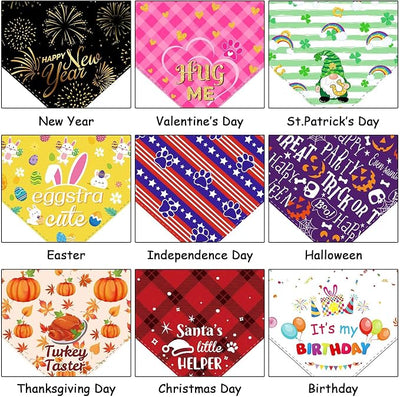 Weewooday 9 Pcs Holiday Dog Bandanas Halloween Trick or Treat Thanksgiving Christmas Bandanas Birthday Scarf Adjustable Large Pet Washable Scarves for Medium Boy Costume Supply