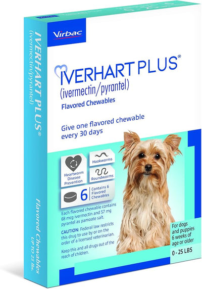 IVERHART Plus® (ivermectin/pyrantel) Flavored Chewables up to 25 lbs, 6 Chewable Tablets for Dogs