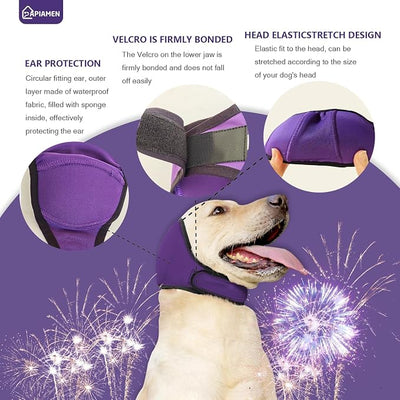 Dog Ear Cover for Hematoma,Bathing,Grooming,Drying,Fashion No Shake Ear Wraps for Dogs Ear Muffs Noise Protection Anxiety Relief,Waterproof Dog Calming Hoodie Shower Cap(Purple,M)