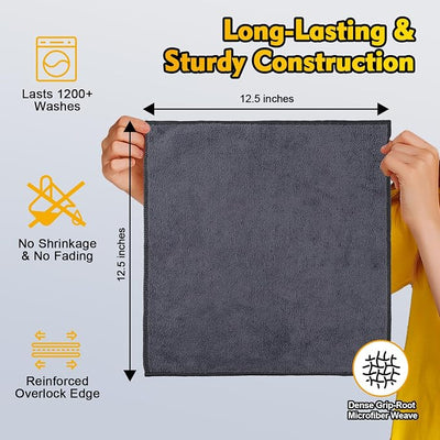 HOMEXCEL Microfiber Cleaning Cloth 12 Pack, 12.5 x 12.5 inch Microfiber Towels for Cars, Ultra Absorbent Washing Cloth, Lint Free Streak Free Cleaning Rags for Car, Kitchen, and Window (Grey)